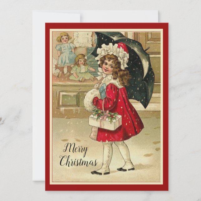 Vintage Retro Christmas Girl With Gifts Holiday Card (Front)
