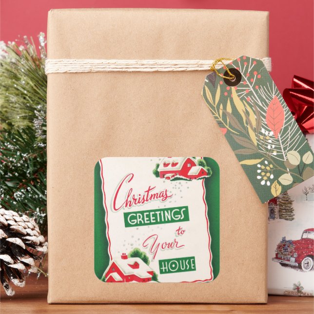 Vintage retro Christmas greetings sticker (Holiday)