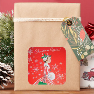 Vintage retro Christmas Holiday lady sticker