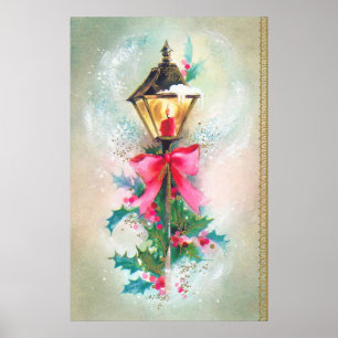 Vintage retro Christmas Holiday lamp poster