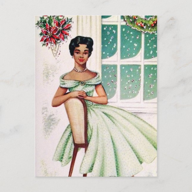 Vintage retro Christmas Holiday woman postcard (Front)