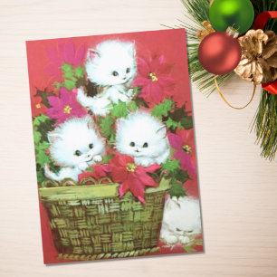 Vintage Retro Christmas Kittens in Basket Holiday Card