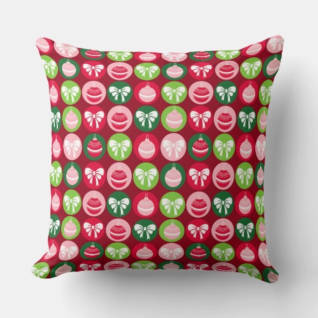 vintage Retro Christmas Ornaments and Bows Cushion (Front)