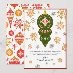 Vintage Retro Christmas Ornaments and Snow Flakes Holiday Card
