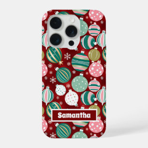 Vintage Retro Christmas Ornaments and Snowflakes iPhone 15 Pro Case