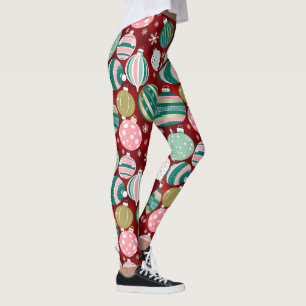 Vintage Retro Christmas Ornaments and Snowflakes Leggings