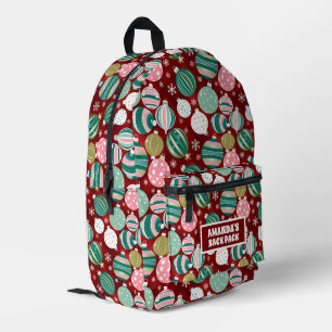 Vintage Retro Christmas Ornaments and Snowflakes Printed Backpack