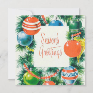 Vintage Retro Christmas Ornaments Greetings  Holiday Card