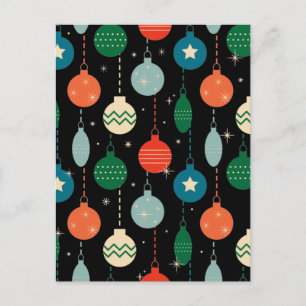 Vintage Retro Christmas Ornaments Pattern   Postcard