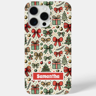 Vintage Retro Christmas Polka Dots Bows Pattern iPhone 15 Pro Max Case