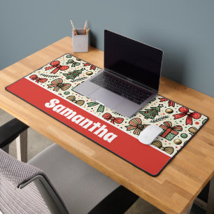Vintage Retro Christmas Polka Dots Bows Pattern Desk Mat