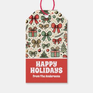Vintage Retro Christmas Polka Dots Bows Pattern Gift Tags