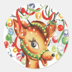 Vintage Retro Christmas Reindeer Confetti Classic Round Sticker