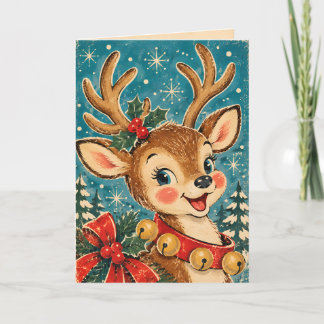 Vintage Retro Christmas Reindeer Holiday Card