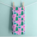 Vintage Retro Christmas Reindeer on Pink<br><div class="desc">Add a touch of whimsical nostalgia to your holiday kitchen with this retro christmas reindeer tea towel. Featuring a charming reindeer illustration in soft pastel colours of aquas, greens and pinks, this towel brings a playful and festive vibe to your culinary space. The retro design evokes the warmth and nostalgia,...</div>
