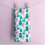 Vintage Retro Christmas Reindeer on White Tea Towel<br><div class="desc">Add a touch of whimsical nostalgia to your holiday kitchen with this retro christmas reindeer tea towel. Featuring a charming reindeer illustration in soft pastel colours of aquas, greens and pinks, this towel brings a playful and festive vibe to your culinary space. The retro design evokes the warmth and nostalgia,...</div>