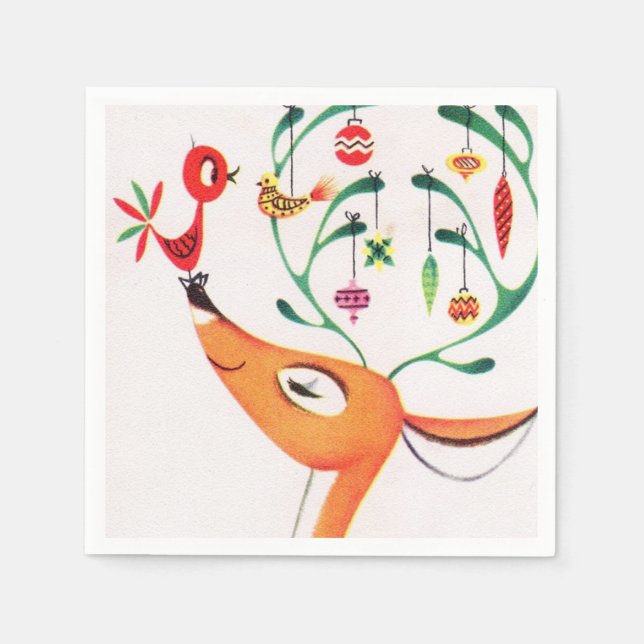 Vintage retro Christmas reindeer party napkins (Front)