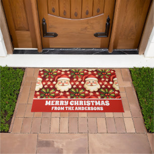 Vintage Retro Christmas Santa Claus and Bows Doormat