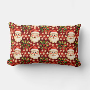 Vintage Retro Christmas Santa Claus and Bows Lumbar Cushion