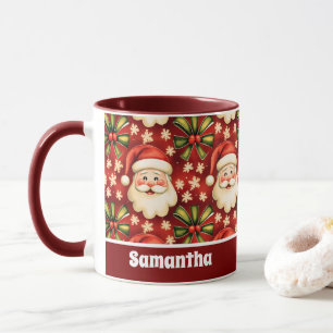 Vintage Retro Christmas Santa Claus and Bows Mug
