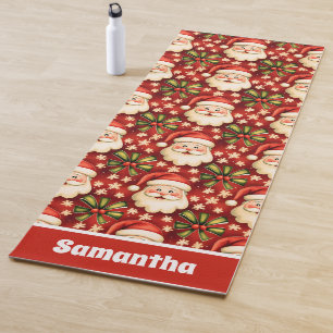 Vintage Retro Christmas Santa Claus and Bows Yoga Mat