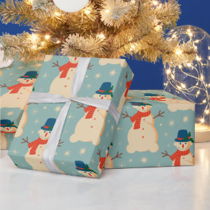 Vintage Retro Christmas Snowman Light Blue   Wrapping Paper