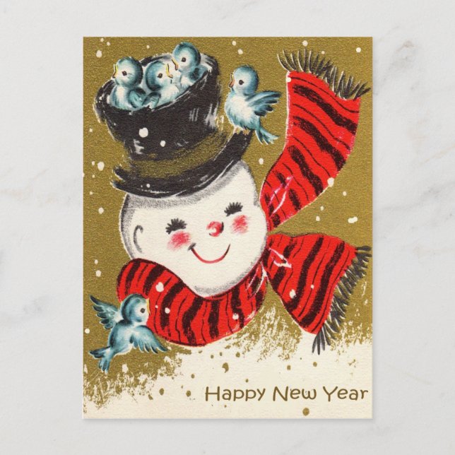 Vintage Retro Christmas Snowman Winter Scene Holid Postcard (Front)