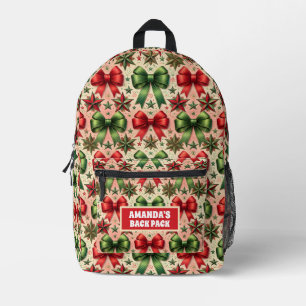 vintage Retro Christmas Stars and Bows Pattern Printed Backpack