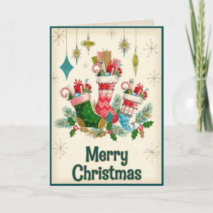 Vintage Retro Christmas Stockings Card