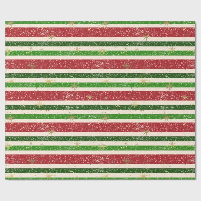Vintage Retro Christmas Stripes and Stars Wrapping Paper (Flat)