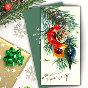 Vintage Retro Christmas Tree Bulbs Custom Holiday Card