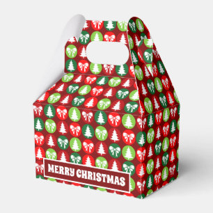vintage Retro Christmas Trees and Bows Pattern Favour Box