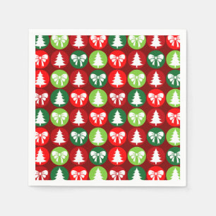 vintage Retro Christmas Trees and Bows Pattern Napkin