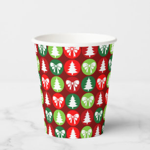 vintage Retro Christmas Trees and Bows Pattern Paper Cups