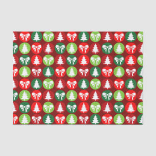 vintage Retro Christmas Trees and Bows Pattern Tissue Paper