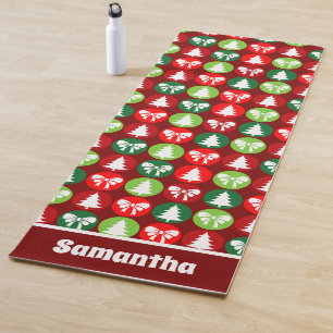 vintage Retro Christmas Trees and Bows Pattern Yoga Mat