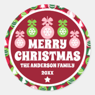 Vintage Retro Christmas Trees and Ornaments Classic Round Sticker