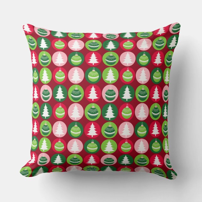 vintage Retro Christmas Trees and Ornaments Cushion (Front)