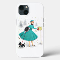 Vintage Retro Christmas Woman with Scotty Dog
