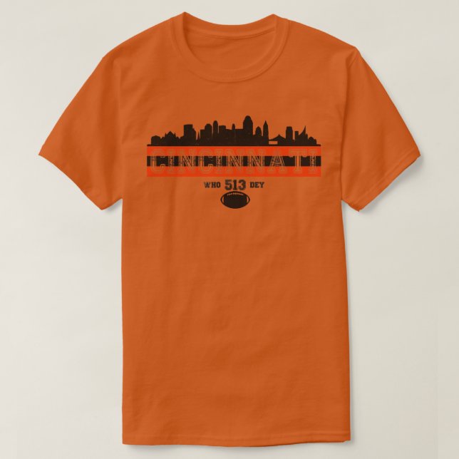 Vintage Retro Cincinnati Skyline 513 Football T-Shirt (Design Front)