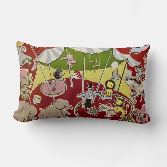 Vintage Retro Circus Animals Ring Theme Lumbar Cushion (Front)