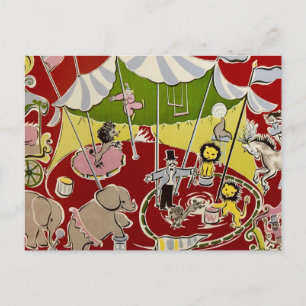 Vintage Retro Circus Animals Ring Theme Postcard