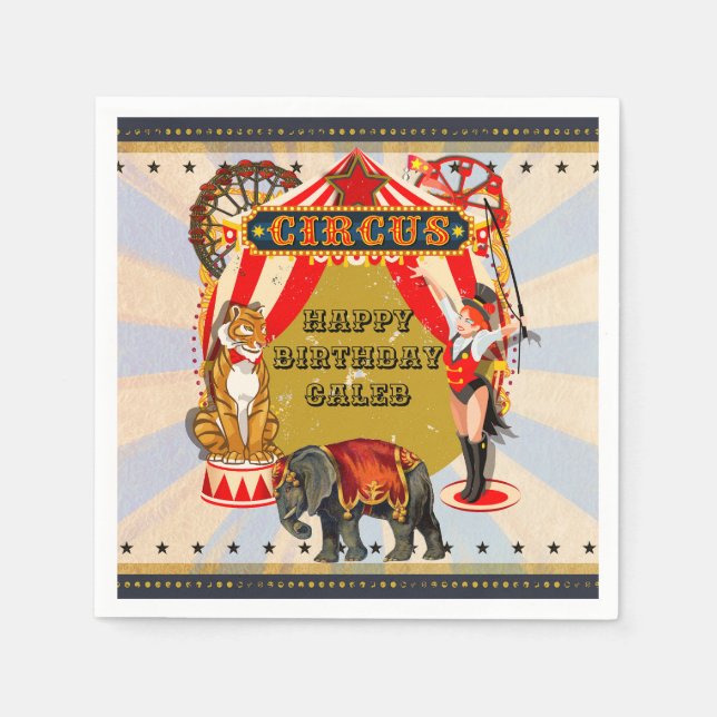Vintage Retro Circus Birthday Party Personalised Napkin (Front)