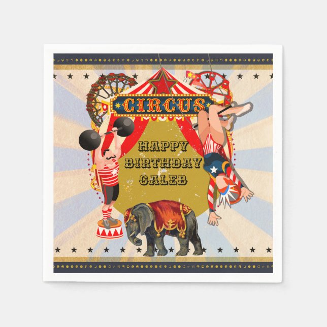 Vintage Retro Circus Birthday Party Personalised Napkin (Front)