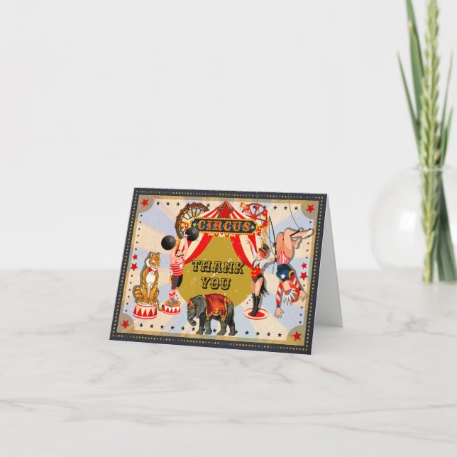 Vintage Retro Circus Birthday Party Thank You Card (Front)