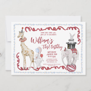Vintage Retro Circus Carnival Kids Birthday Party Invitation