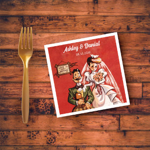 Vintage Retro Classic Bride Groom Rustic Wedding Napkin