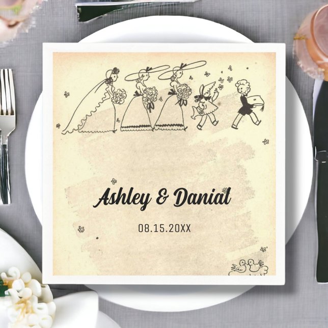 Vintage Retro Classic Bridesmaids Rustic Wedding Napkin (Creator Uploaded)
