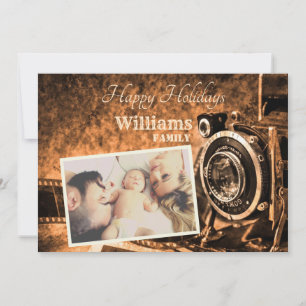 Vintage retro classic camera rustic custom family holiday card