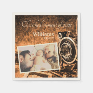 Vintage retro classic camera rustic custom family  napkin